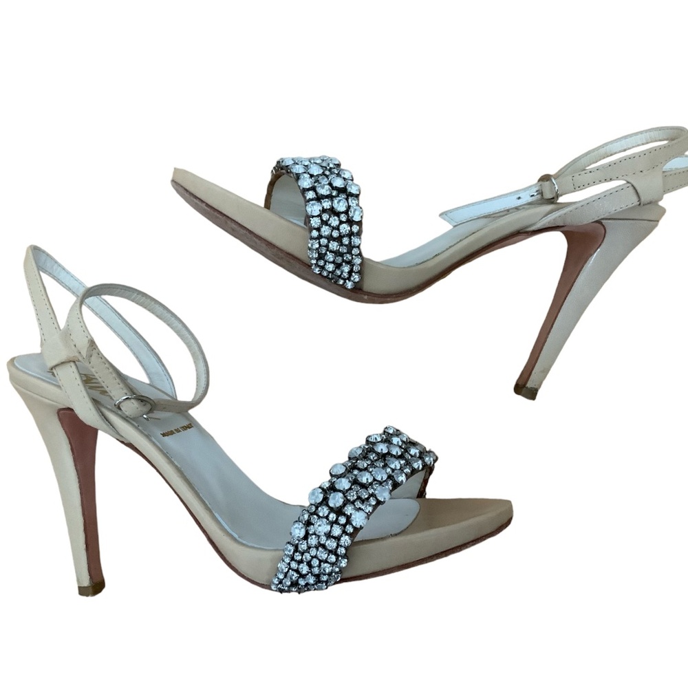 Butter Cream Bejeweled Strap High Heel Sandals